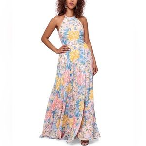 BETSY & ADAM Halter Burnout Print Gown SZ 14 NWT
